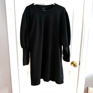 J.Crew Jersey Sweater Dress, Black, Size L, Puffy Upper Sleeves, EUC